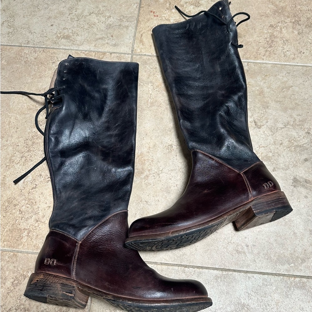 Bed Stu Manchester lace side zip Leather riding  Boots black teak rustic new 10